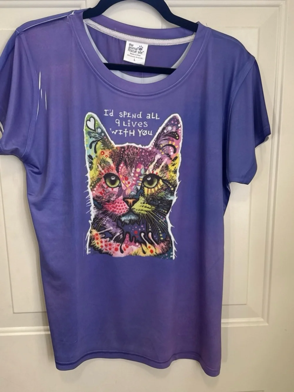 Purple Cat Graphic Tee - Multicolor Cat Art